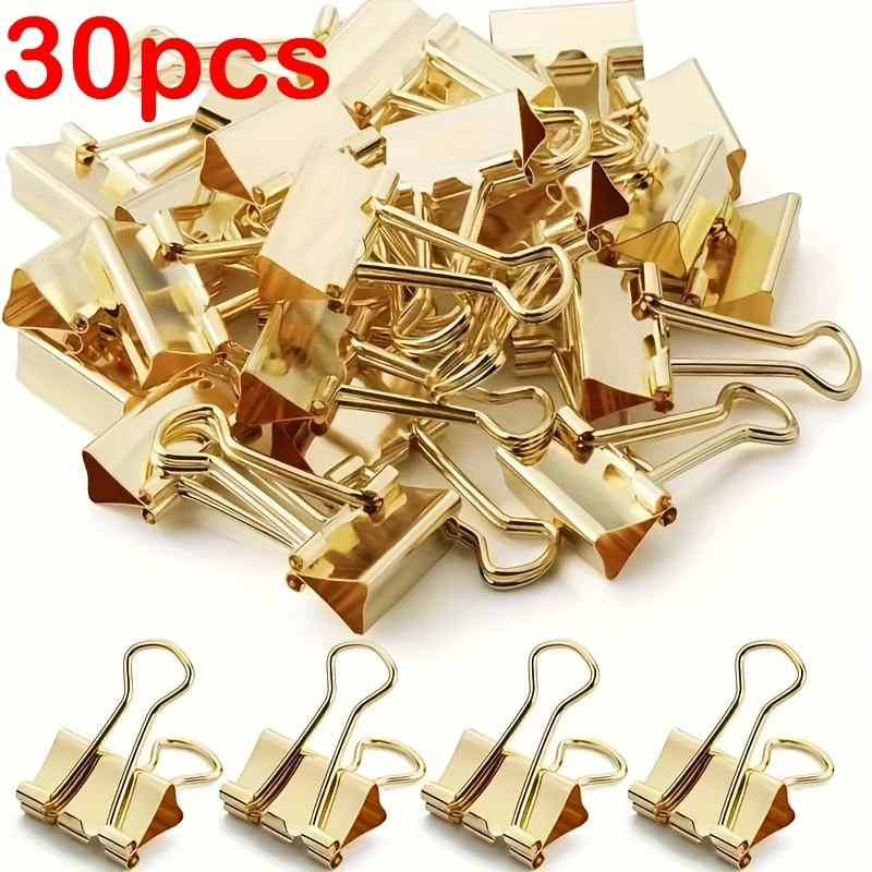 30 Golden Metal Clips - Compact, Sturdy Paper And Document Holders For Office And Home.