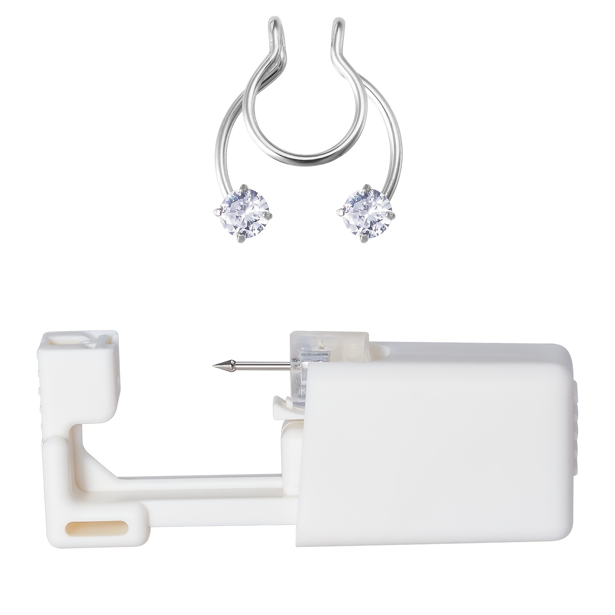 TEMU 2pcs Stainless Steel Nose Piercing Jewelry Set, 1pc Nose Piercing Gun Tool Built-in Clear Synthetic Synthetic Zircon​​ Nose Stud, 1pc Synthetic