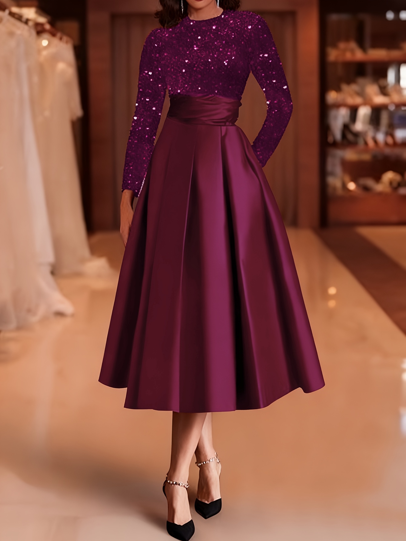 white christmas dresses Long Sheer Sleeve Midi Dress Powder / Made to Measure main image 0