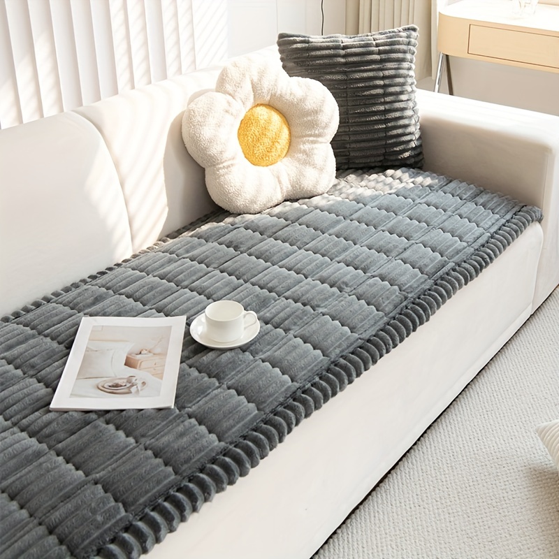 1pc, Thickened Quilted Handmade Plush Sofa Cushion Cover, Non-Slip with  Ruffle Trim, Pet-Friendly, Polyester M