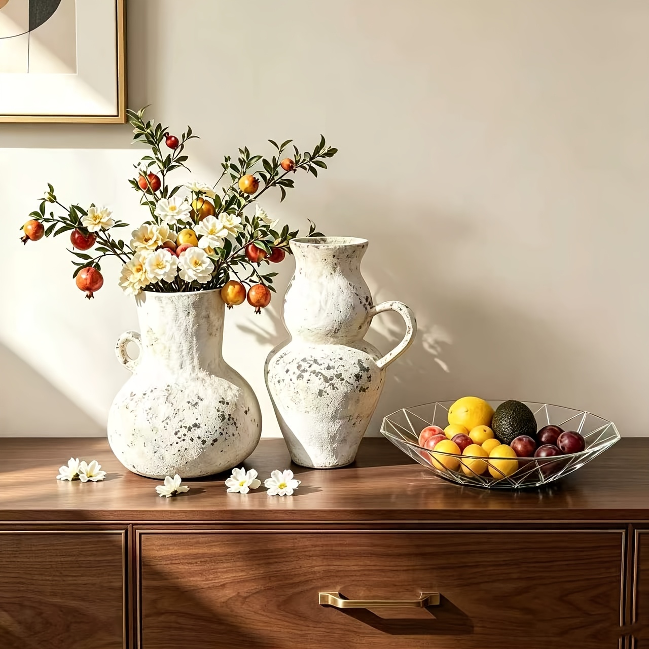 vintage white textured ceramic vase 7 87in and 9 45in sold separately side handle retro distressed texture elegant   fingerprint resistant and easy to clean suitable for living room entryway dining table bedroom office