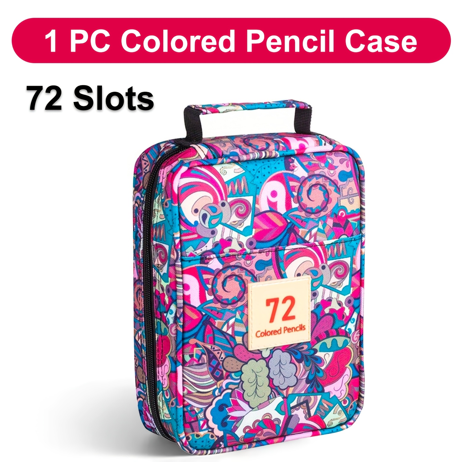 Image of [zippered Canvas Storage For Artists] Floral Canvas Pencil Case With 72 Slots, Zippered Organizer For Gel Pens And Markers - Portable Travel Storage For Artists And Writers