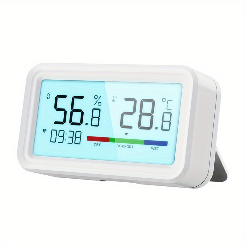 smart wifi temperature and humidity sensor supports 2 4ghz wifi clock function remote control via alexa google home   smart   storage voice control   low error wireless detection usb powered easy assembly