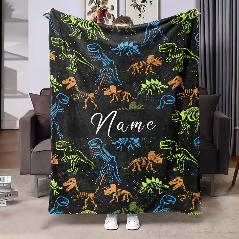 

Custom Dinosaur Pattern Flannel Throw Blanket - Personalized Name, Birthday Gifts & Holidays, For Couch, Office, Outdoor Camping & Beach Use, Hypoallergenic