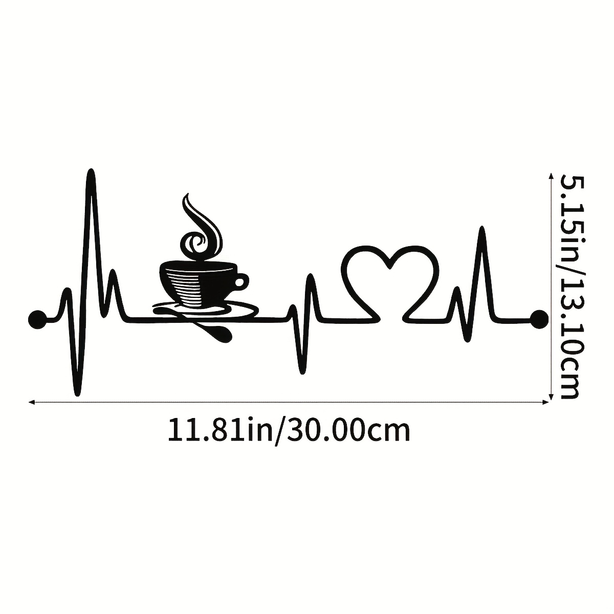 TEMU 1pc Funny Coffee Metal Decor] 1pc Funny Coffee Lover Metal Wall Decor - Black Ekg Heartbeat Line With Coffee Cup | Durable Iron Construction,