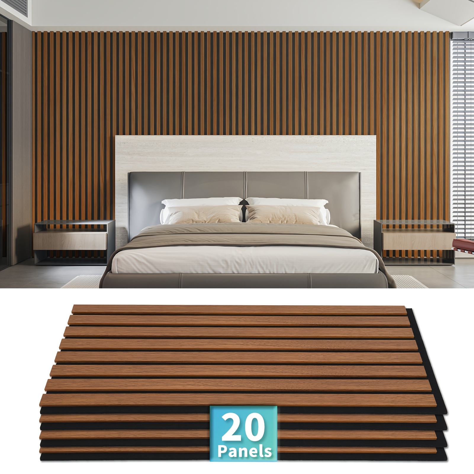 20pcs Slat Acoustic Panels, Noise Reduction Wall Panels for Bedroom Living Room Office, Easy, 40 Sq.Ft Coverage