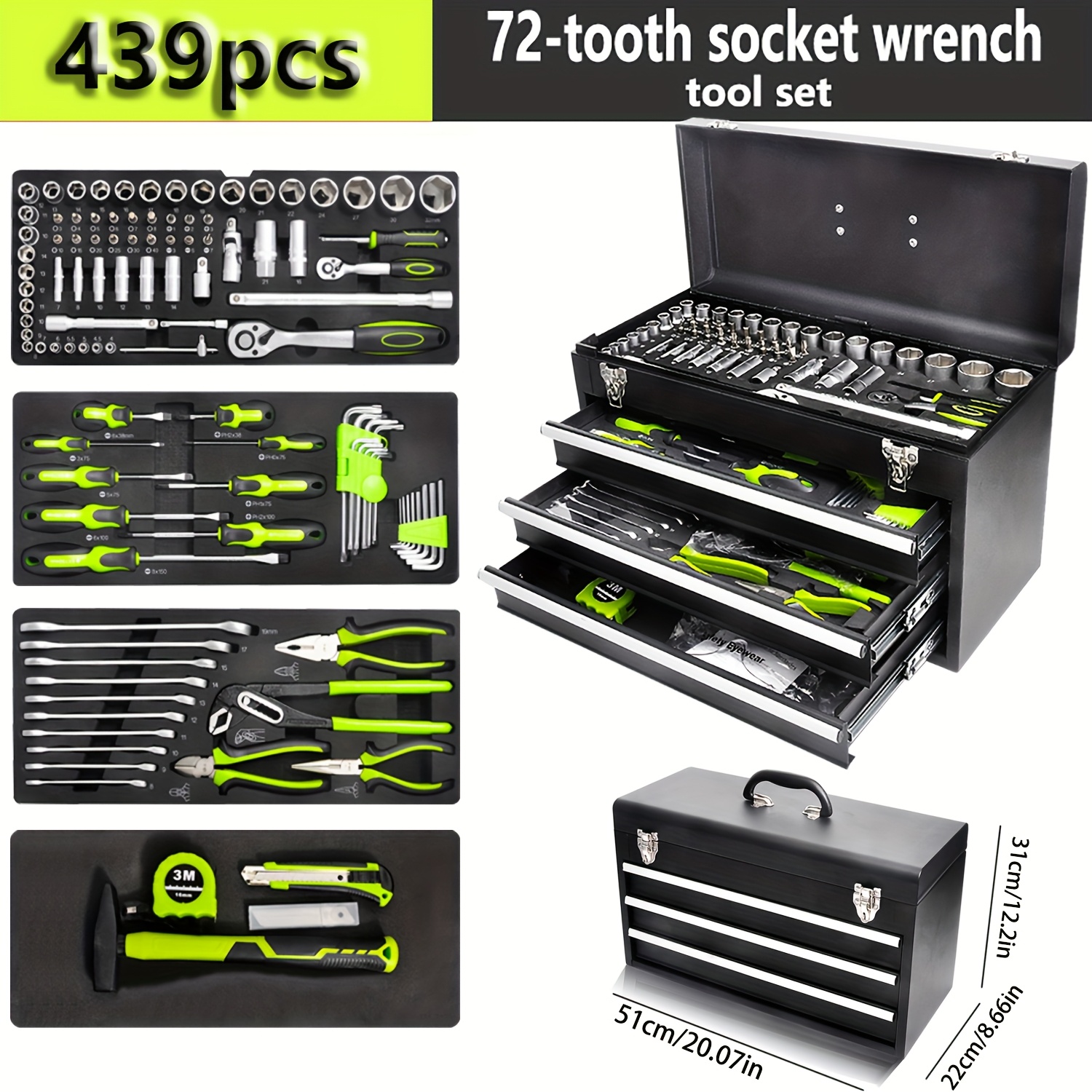 439pcs 46pcs wrench set   style you       household wrench socket tool kit with storage box portable toolbox for home auto repair durable socket drill bits high torque wrench set multifunctional combination hand tool set Product details 1