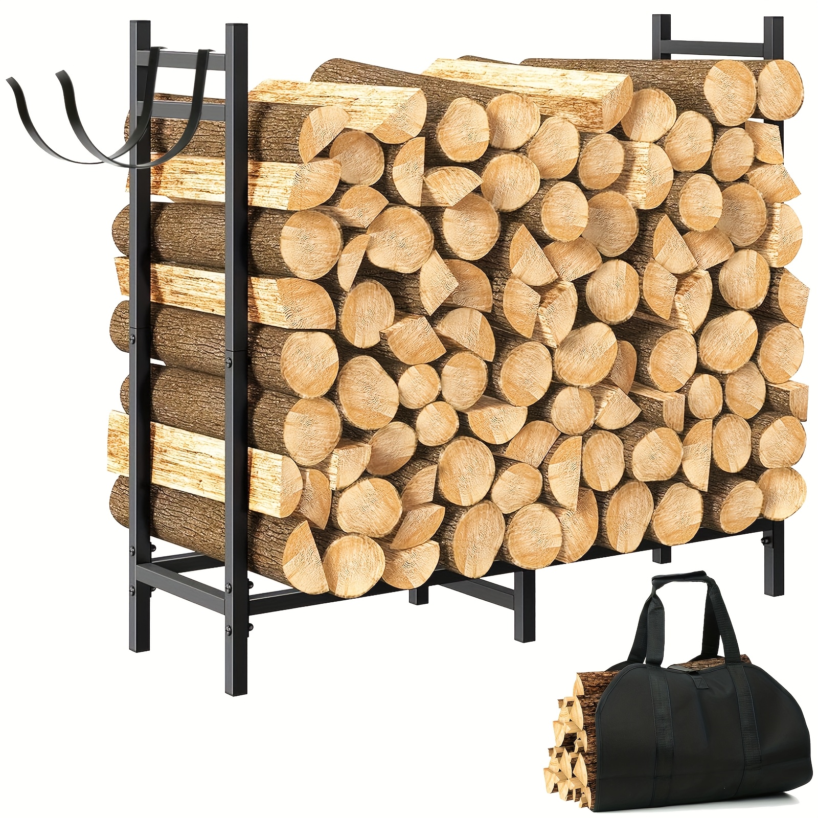 Holzregal für den Innenbereich mit Holzträgerbeutel, robuste Holzhalterung für den Außenbereich, entwickelt zur Aufbewahrung von * ausgestattet mit *haken, Metall-Holzregal für * Terrasse,