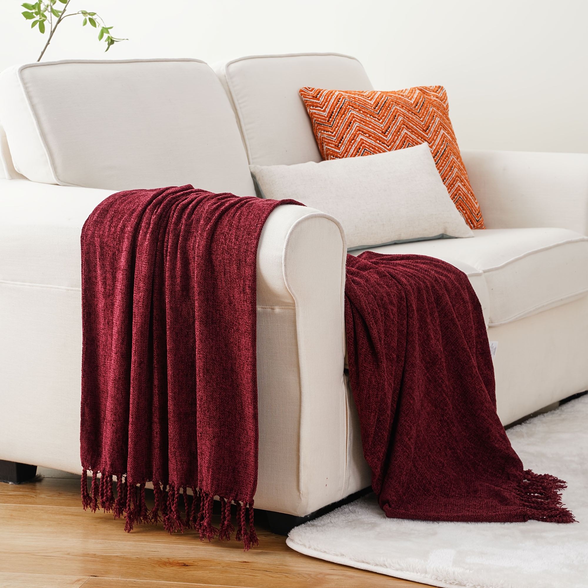 TEMU Chenille Throw Blanket For Couch, Decorative Fringe Throw Blanket For Sofa Home Decor