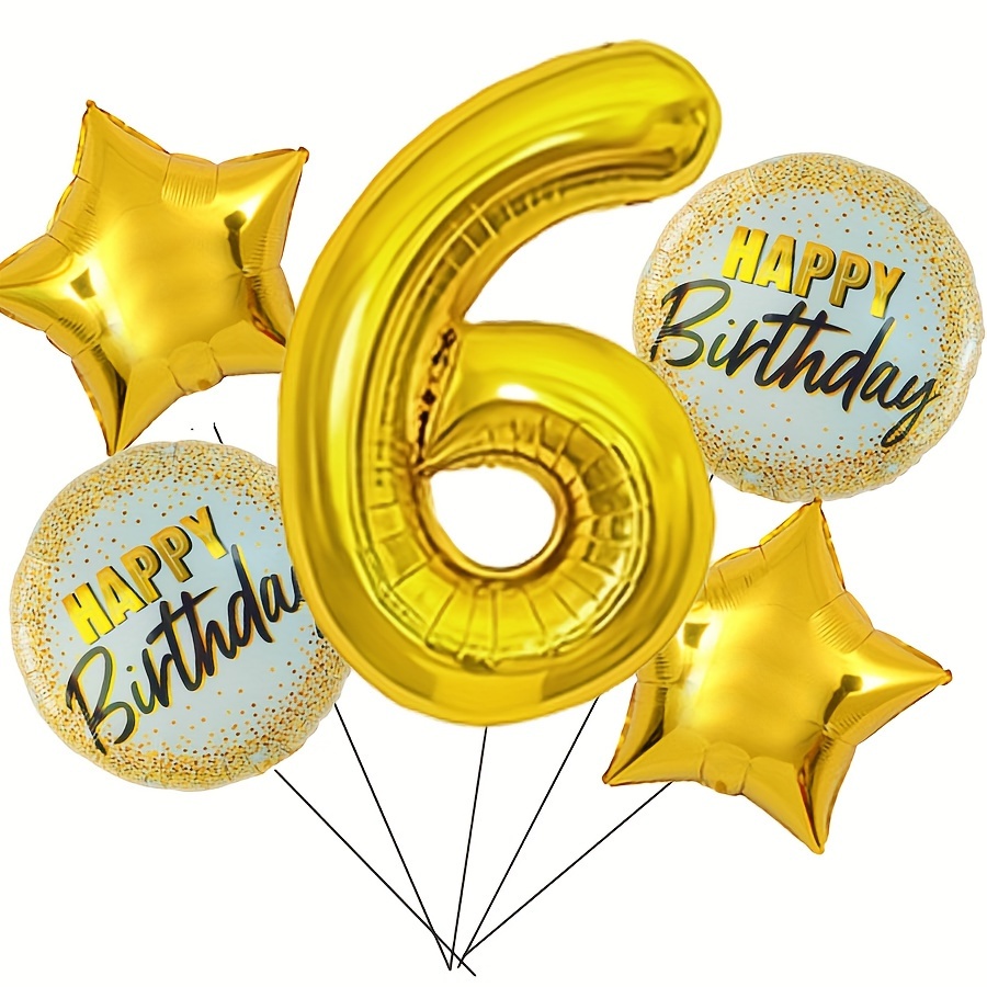 Image of 0-9 Foil Balloon Set 5pcs, With Star Balloons & Happy Birthday Round Balloons For Birthday Party Decorations Supplies