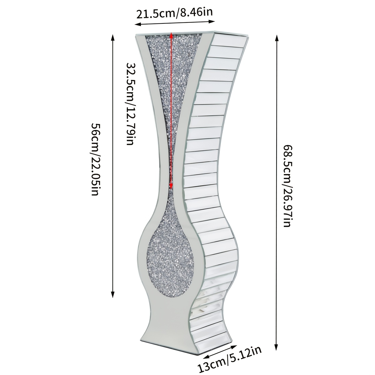 Image of 27" Tall Flower Arrangements Silvery Crushed Rhinestone Vase Stylish Crystal Glass Floor Vase Faux Flower Decoration Vase For Living Room Bedroom