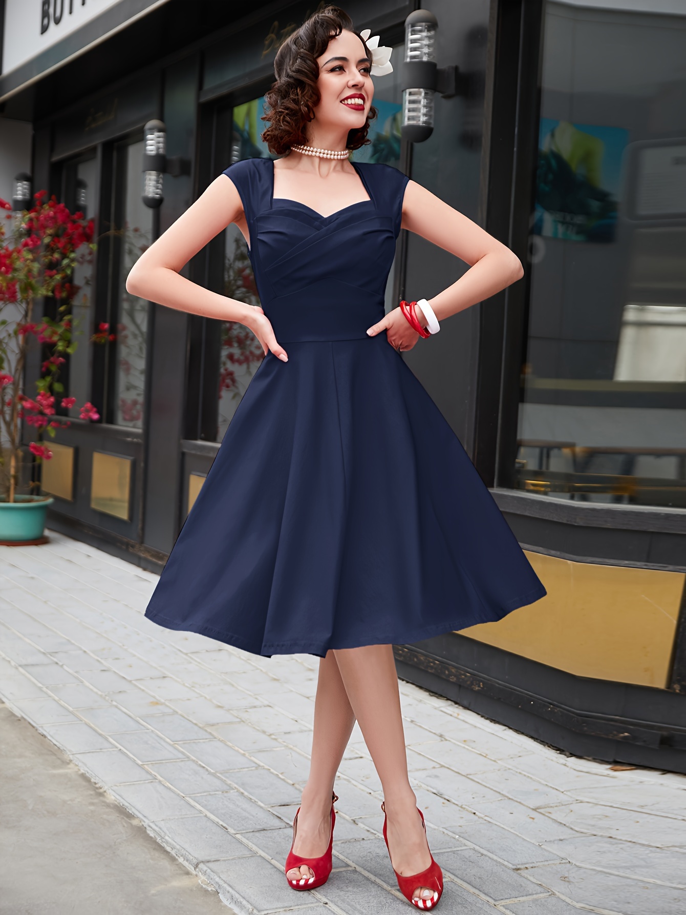 Vintage 1960s Navy Blue Sleeveless Pleated Fit and high quality Flare Dress