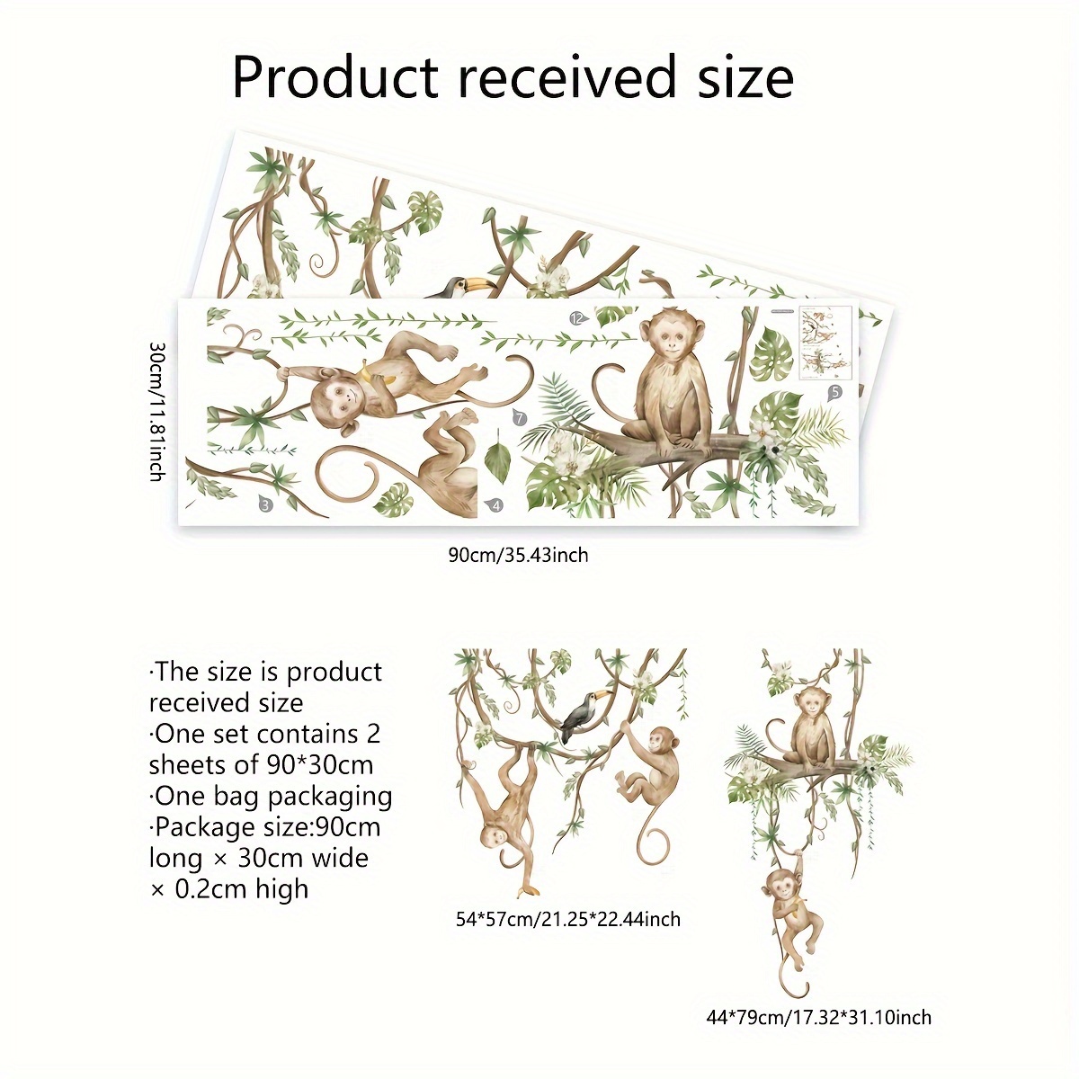 1 Set Of 2 Creative Monkey Branches Wall Stickers For Background Walls, Bedroom Decorative Wall Stickers Self-adhesive Wholesale (ms7597-nl)