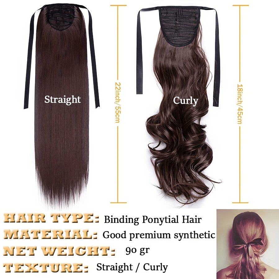 long soft tie up ponytail straight hair piece clip in hair extensions 22inch 55cm wrap around binding pony tail hairpiece drawstring pony tails for women party festival christmas halloween daily use details 2