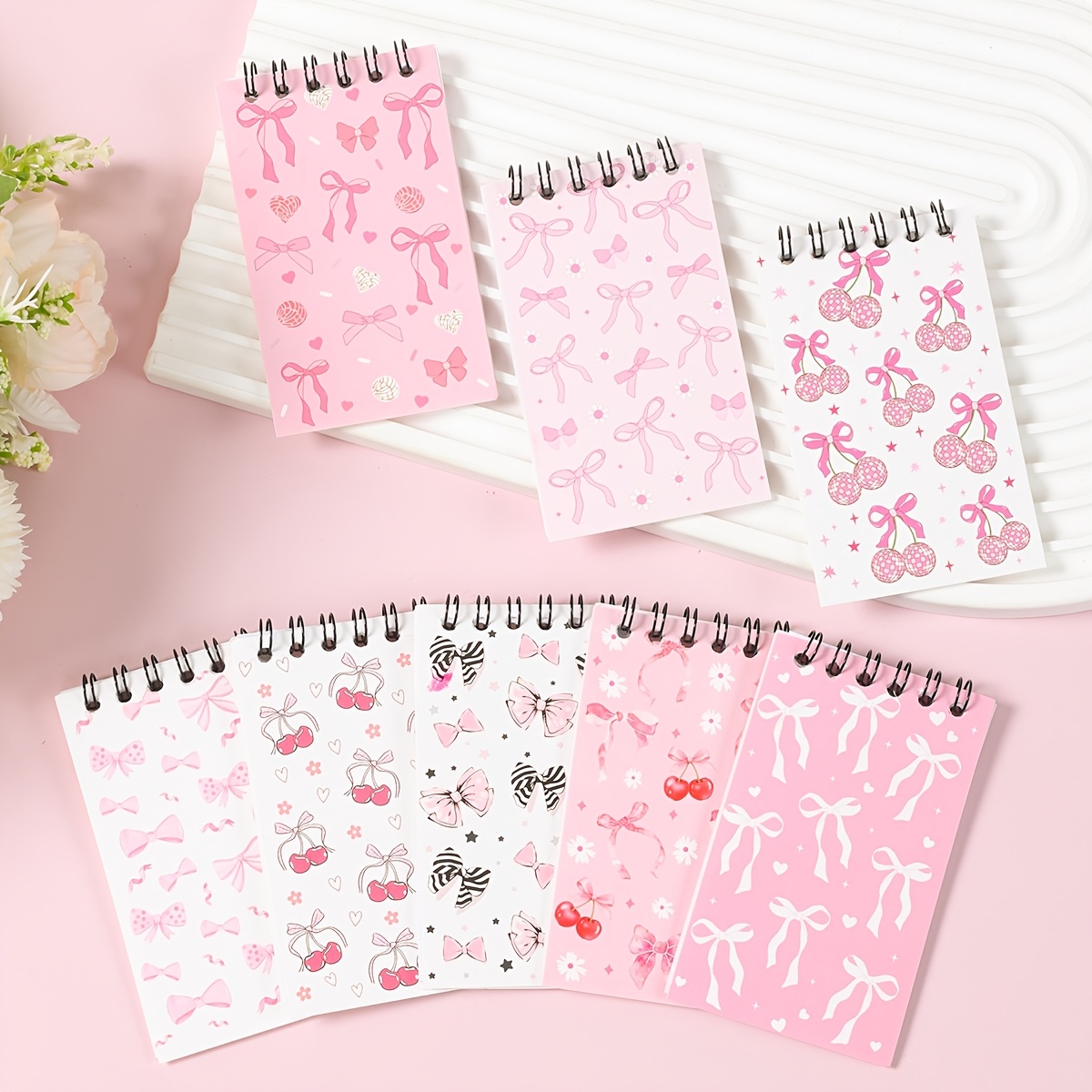 8pcs Bow Cherry Pattern Coil Notebooks for School Supplies