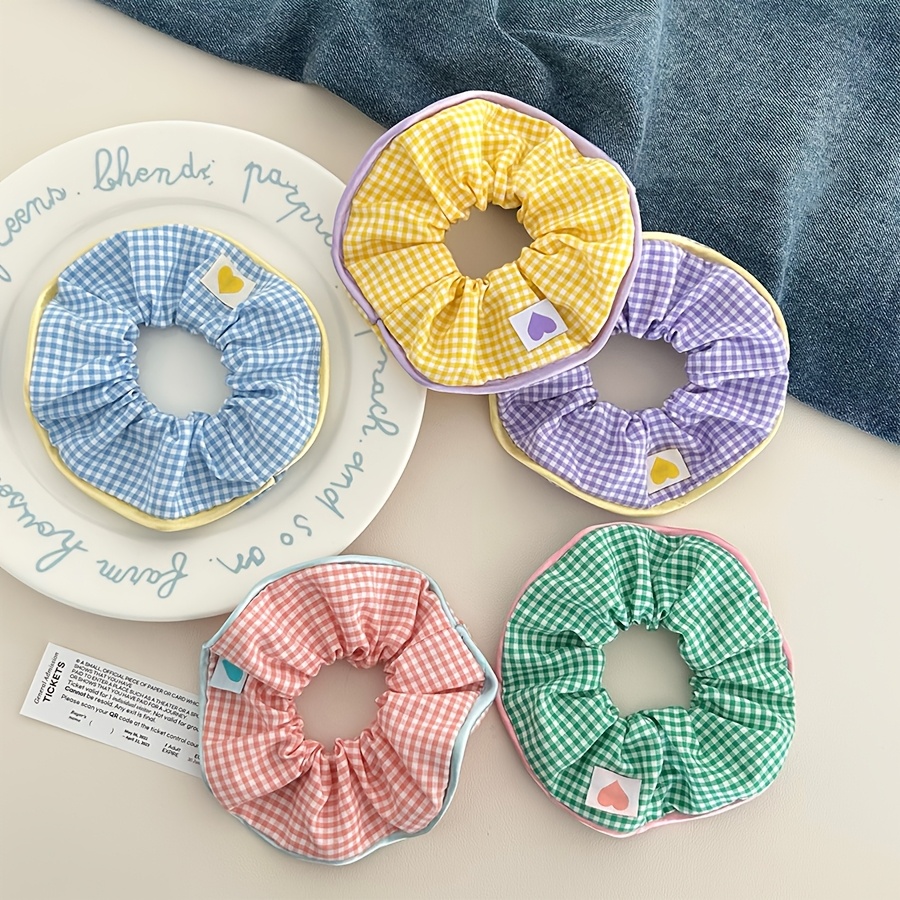 TEMU 5pcs Élastiques à Cheveux d'Été Petits et Frais à Carreaux Gras Chignon Élastique à Cheveux Corde à Cheveux Mignonne Ajouts de Cheveux