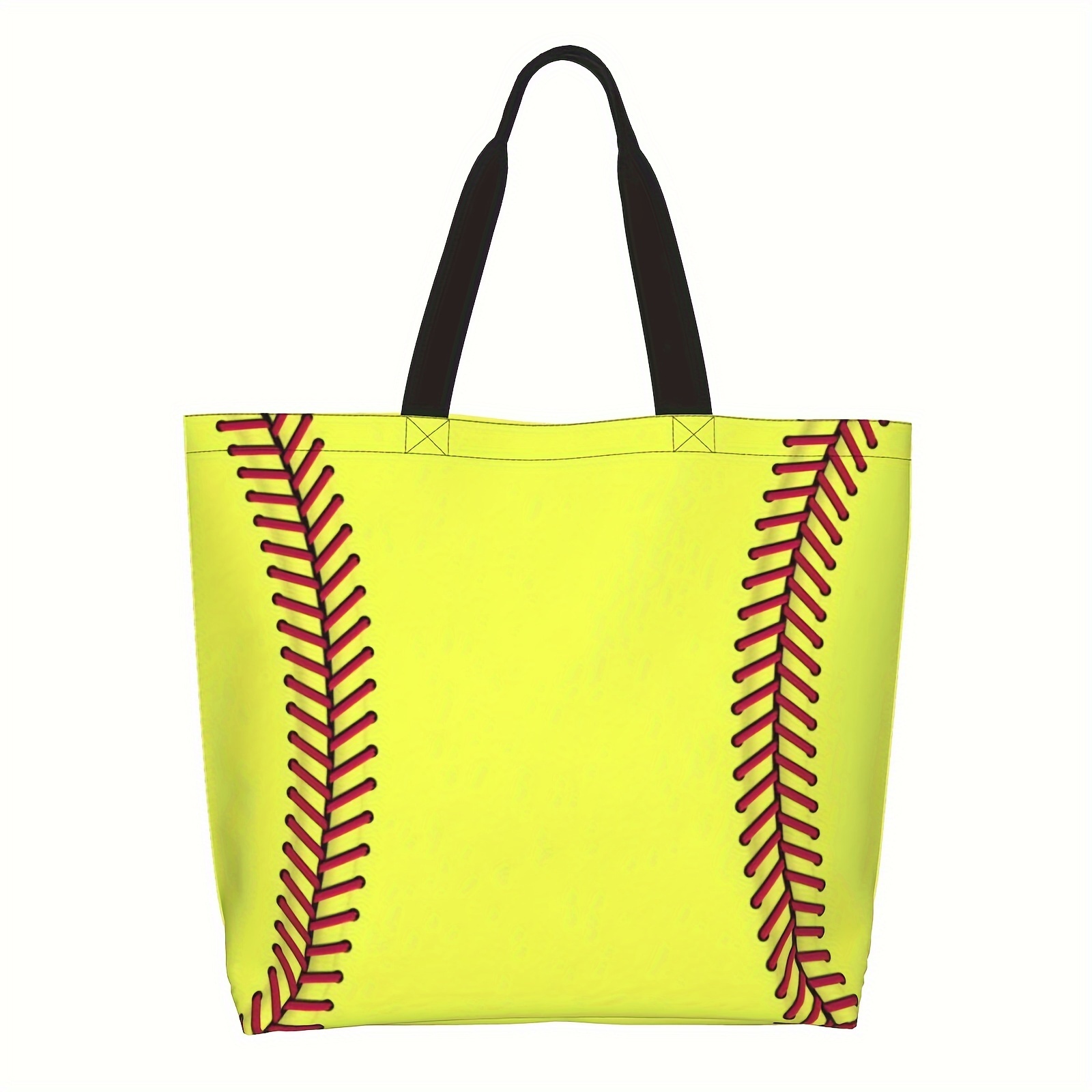 large yellow baseball   canvas tote bag for women durable polyester fixed shoulder strap open top   ideal for beach travel softball moms