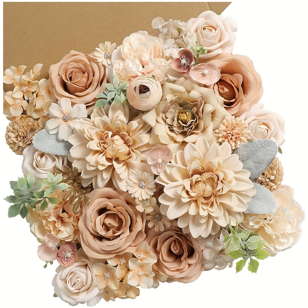 

Artificial Flower Combination Box Set Champagne Color Flower Leaves With Stems, Used For Diy Wedding Bouquet Center Decoration, Party Home Decoration, Valentine's Day Spring