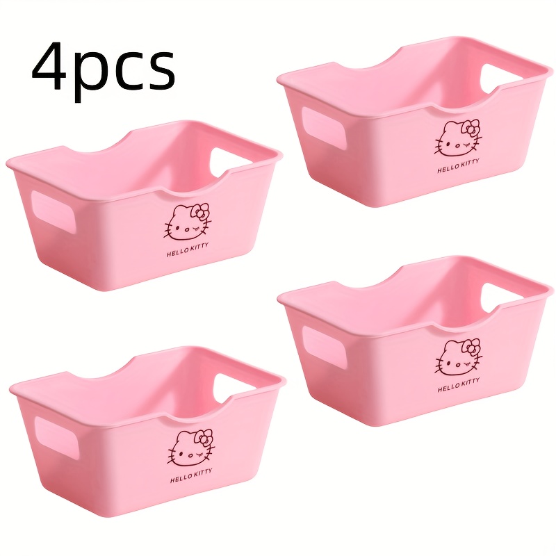 4pcs Hello Kitty Plastic Desktop Storage Box Set - - Branded Storage For Cosmetics, Stationery, Snacks - For Home And Office Use - Storage Bins For Home Organization, Halloween