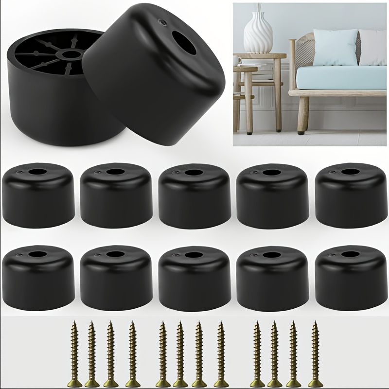 Image of 12 Black Plastic Furniture Feet With 12 Screws, Round Sofa Legs, Chair Feet, Cabinet Feet, Sofa Supports, 40*25mm