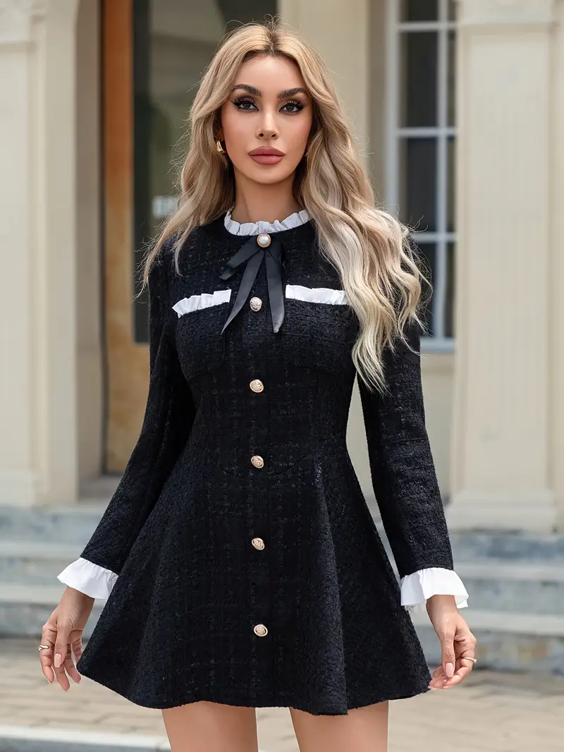 ladys tweed dress color blocking elegant fitted style hw915 - Temu Mauritius ladys tweed dress color blocking elegant fitted style hw915 - Temu Mauritius