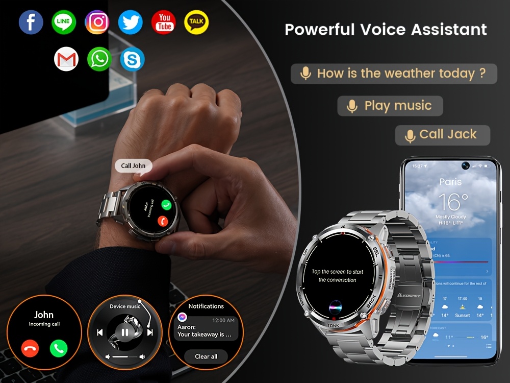 Le KOSPET TANK T3 Ultra2 est une montre intelligente GPS conçue pour les hommes, dotée d'une boussole, d'un altimètre et d'un capteur de pression barométrique. Elle prend en charge six systèmes de positionnement satellitaire et dispose d'une batterie de 470 mAh qui peut durer jusqu'à 60 jours. Avec une armature robuste en acier inoxydable.