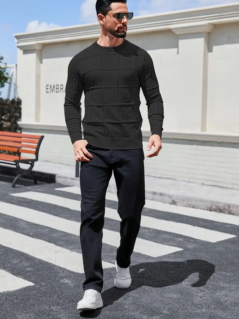 mens heavyweight 100 polyester sweater solid grey round neck long sleeve pullover with h shape silhouette ribbed neckline machine washable casual formal wear durable everyday layering essential Product details 5