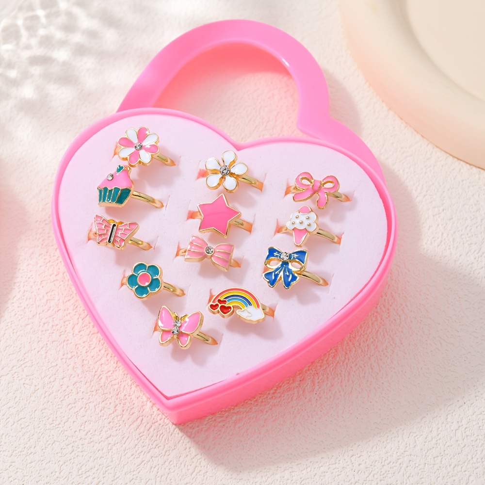 Image of 12pcs Gift Box/12pcs Bag Series Ring Set, Delicate Adjustable Design, Daily Wear And Festival Decoration Jewelry, Affordable Cute Small Gift, For Teenager