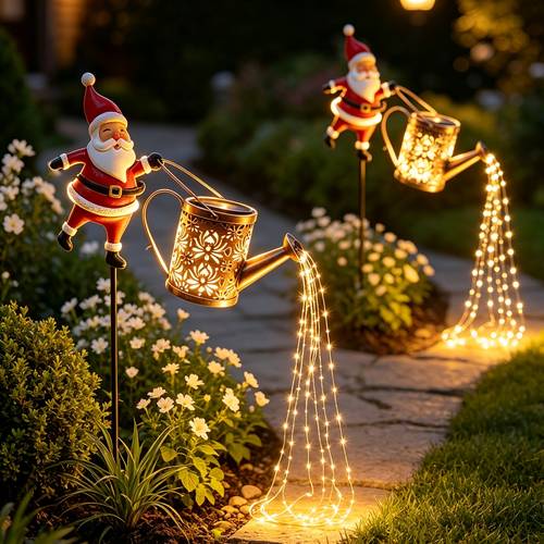 photo de l'article lampe solaire père noël de bouilloire, lumière fluide père noël en bouilloire, pour décorer , pelouses, avec une ambiance de noël, cadeaux de jardinage et éclairage de décoration paysagère de noël air