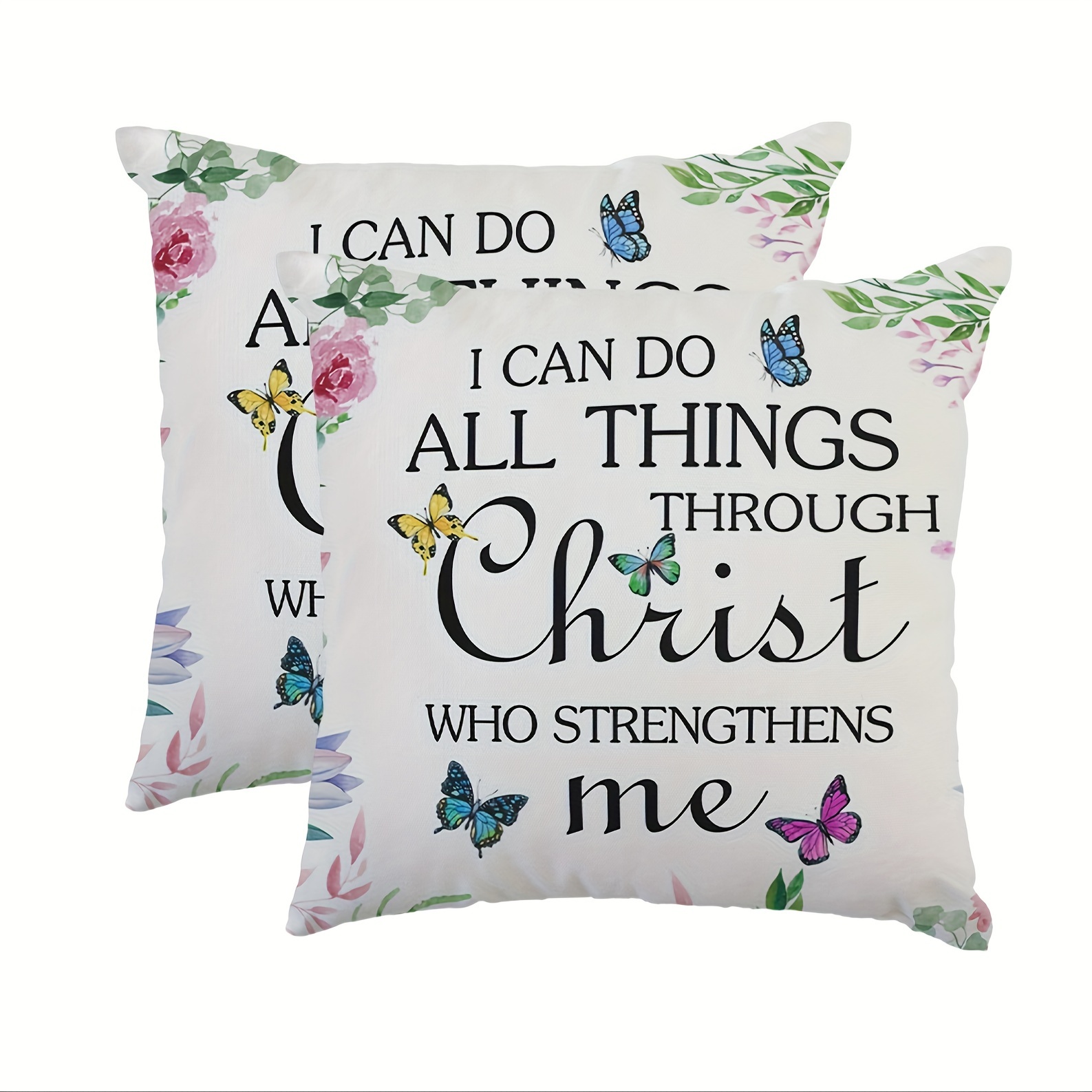 TEMU 2pc, Inspirational Floral Pillow Covers, 18x18 Inches, Vintage Rustic Style Home Decor, Festive Religious Cushion Cases For Sofa And Bedroom