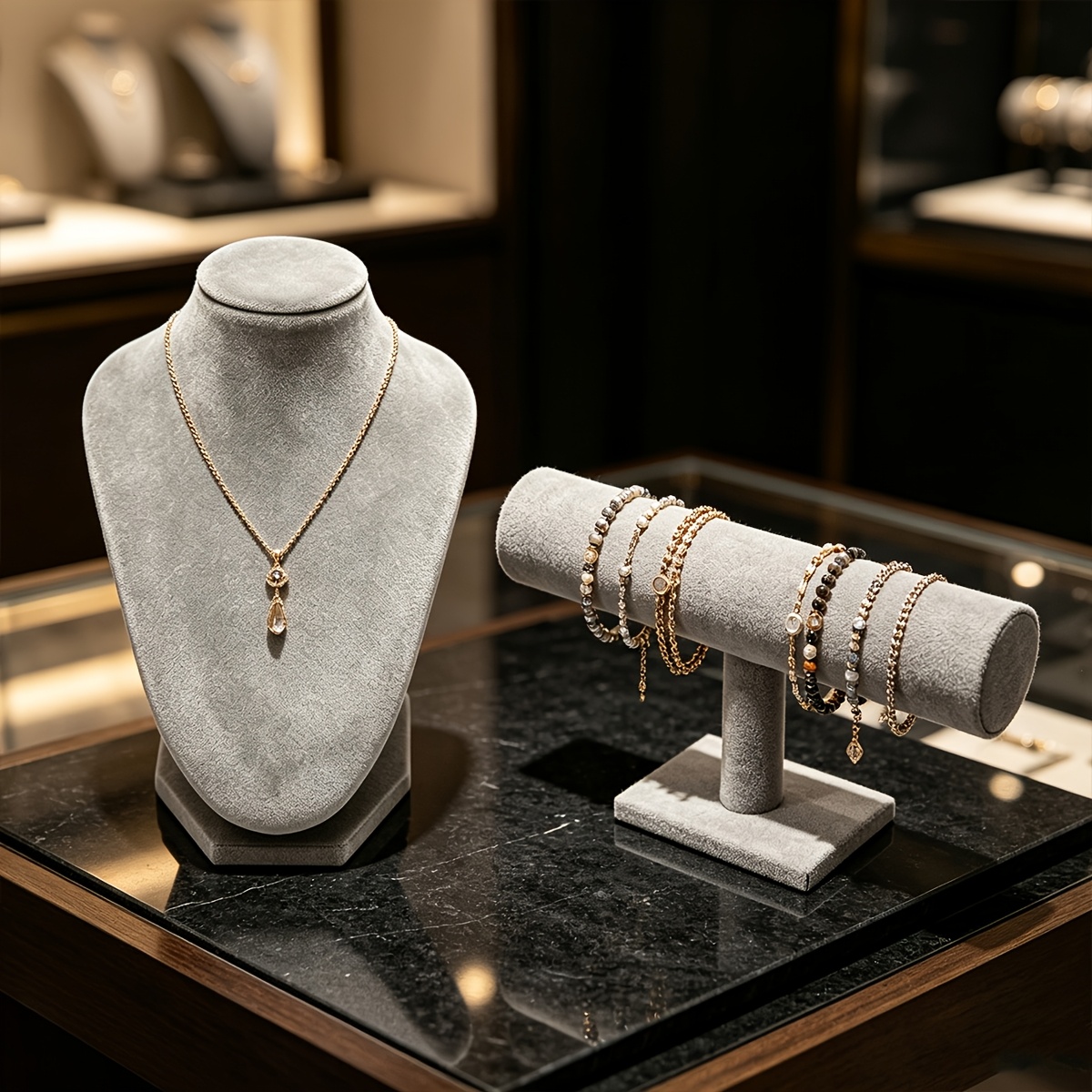 TEMU 2pcs Set Velvet V-neck Mannequin Torso With Necklace Display Stand, Bracelet Stand Set, Store Counter Jewelry Display And Storage Prop, Jewelry