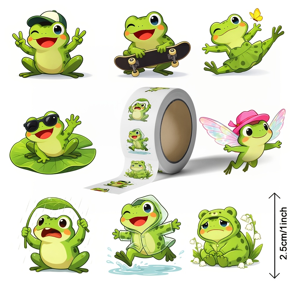 TEMU 500 Sheets/roll Iridescent Transfer Stickers Frog Theme , Suitable For Scenes Scrapbooking, Notebooks, Stationery, Decoration Hot Stationery