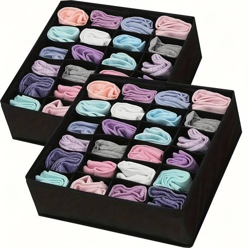 2pcs storage box drawer organizer non woven foldable 24 slots suitable for underwear bra socks tie wardrobe storage space saving
