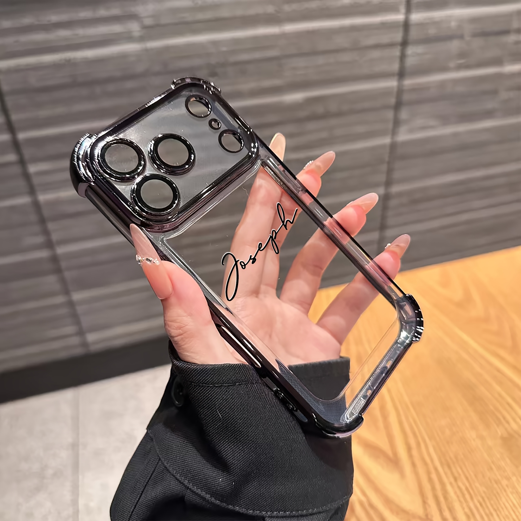 TEMU Phone Case - Diy Custom Name Four-corner Shockproof Plating Phone Case Compatible With Iphone17 16 15 14 13 12 11promax16 15 14plus 17. Fashion