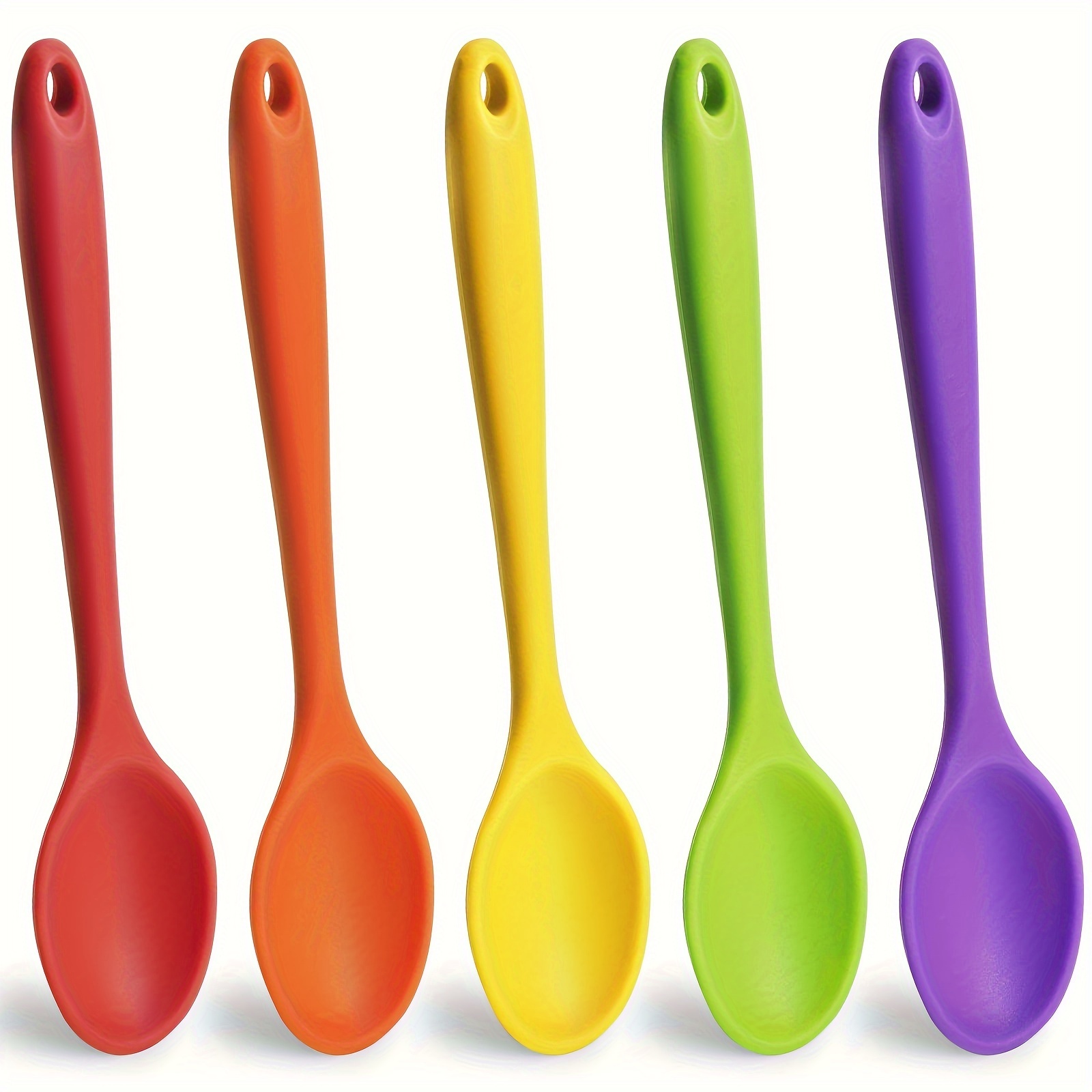 

5pcs, Spoon, Small Silicone Spoons, 8inch Heat Resistant Spoons, Nonstick Kitchen Spoons, Silicone Tea Spoon For Kitchen Cooking Baking Stirring, Kitchen Stuff
