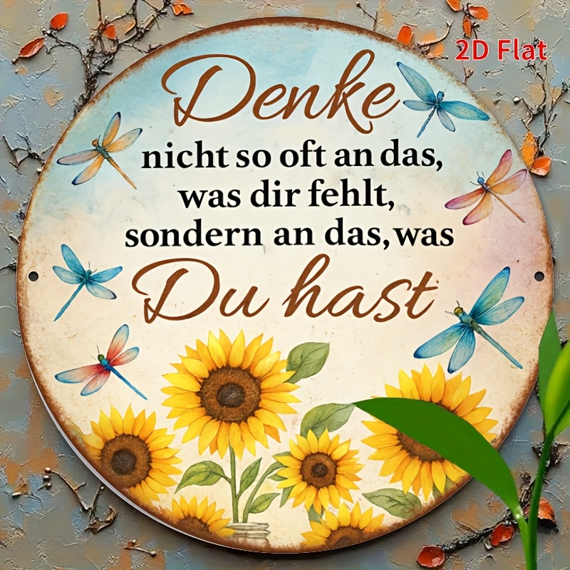TEMU 2d Flat, [2d Flat]1pc8 X 8inch (20 X 20cm)vintage German Metal/ Tin Sign - Denke Nicht So Oft An Das Was Dir - Rustic Wall Art With Sunflowers &