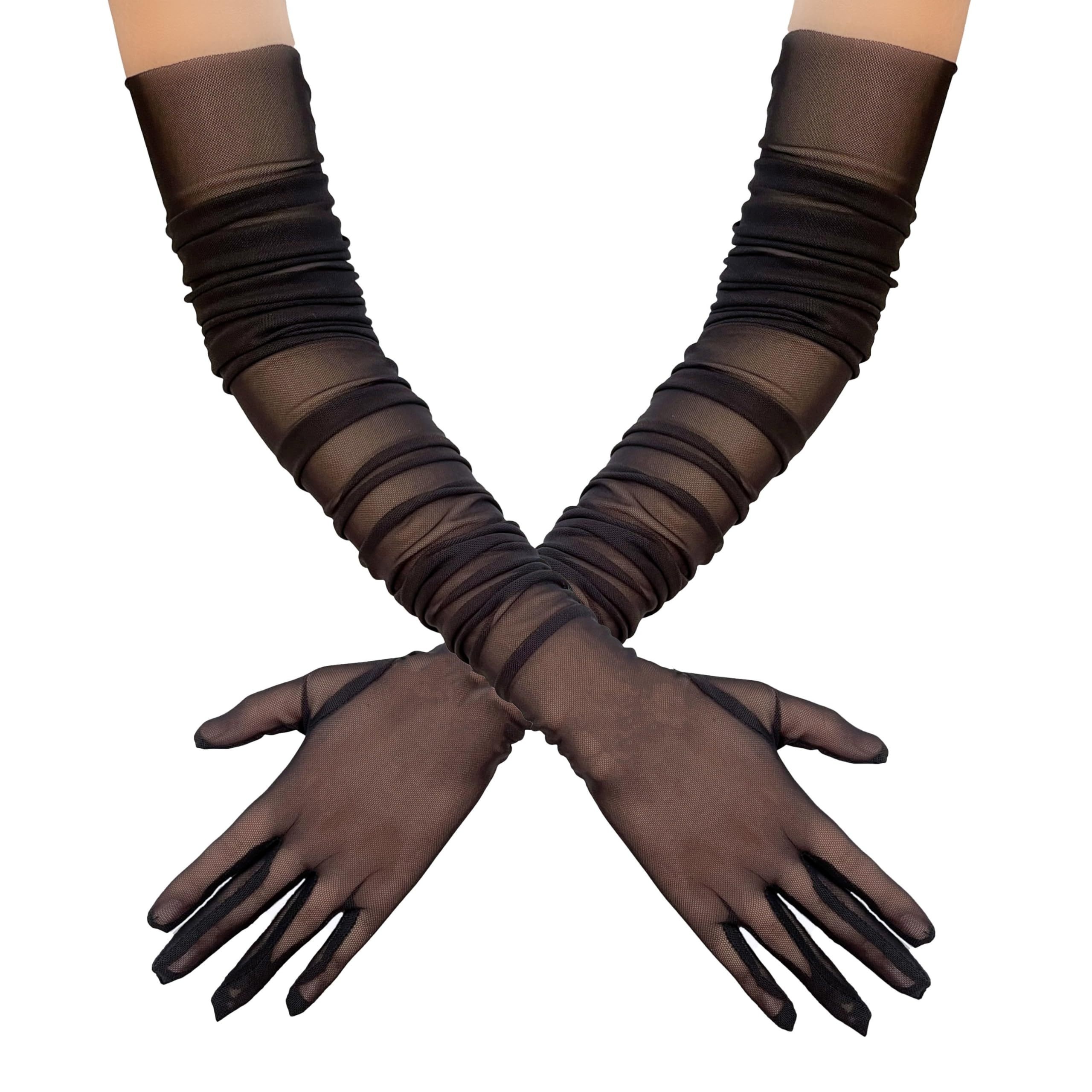 

Gants de soirée élégants - Gants en maille extensible en polyester spandex de 70 cm avec un design en dentelle transparente pour le bal, le banquet et les occasions spéciales