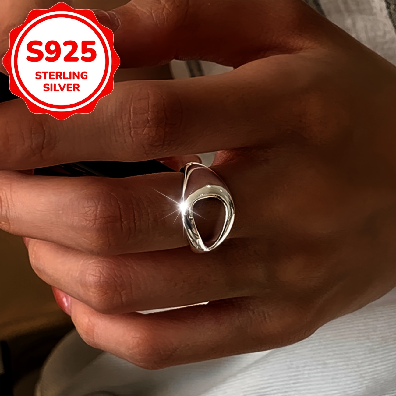 Women's S925 Silver Irregular Statement Ring, Gift for Her