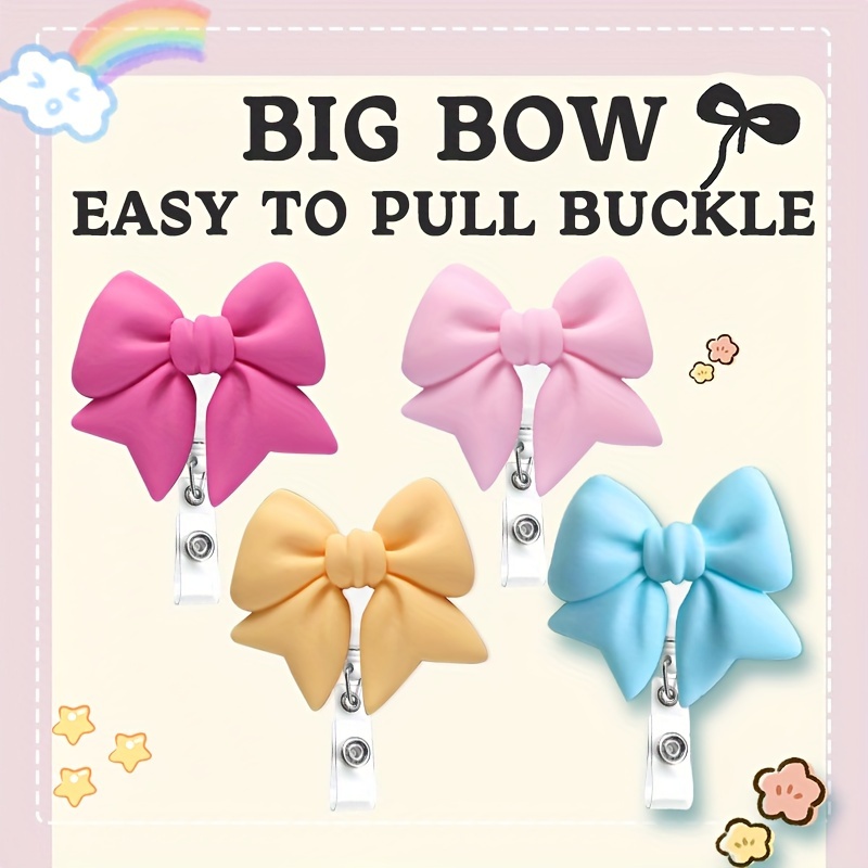

4/2-piece Large Frosted Bow Retractable Badge Holders, Macaron Pastel Colors, Ideal For Nurses, Doctors, Teachers, And Office Staff