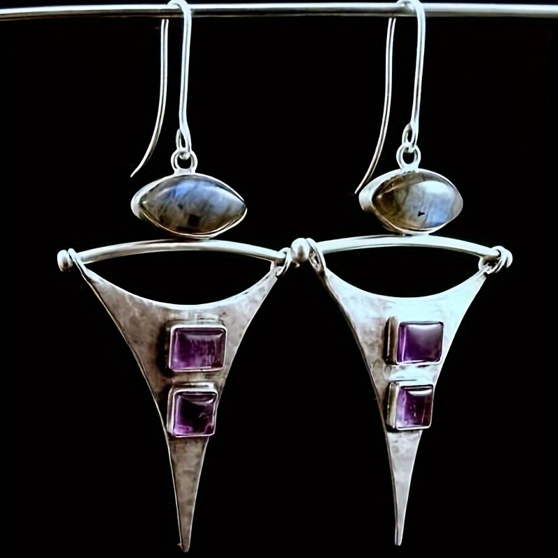 Women's Creative Punk Triangle Silvery Epoxy Purple Earrings