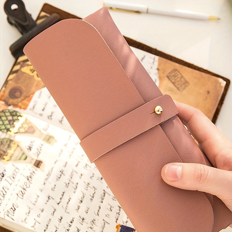 1pc leather pencil case premium simple portable stationery organizer elegant pen pouch multi functional cosmetic bag details 2