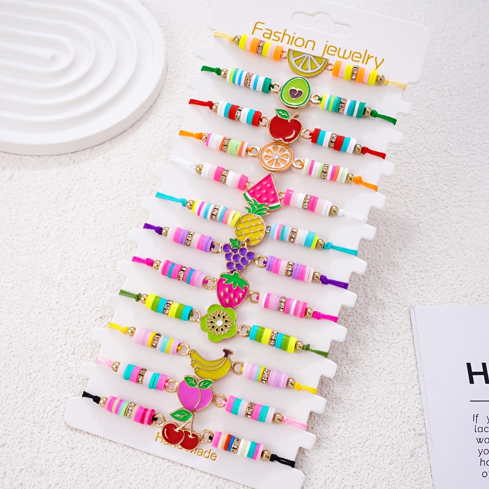 TEMU 12pcs Cute Fruits Adjustable Drawstring Bracelets Set For Girls, Novelty Fashion Bff Jewelry Additions, Perfect For Festival Festival Birthday