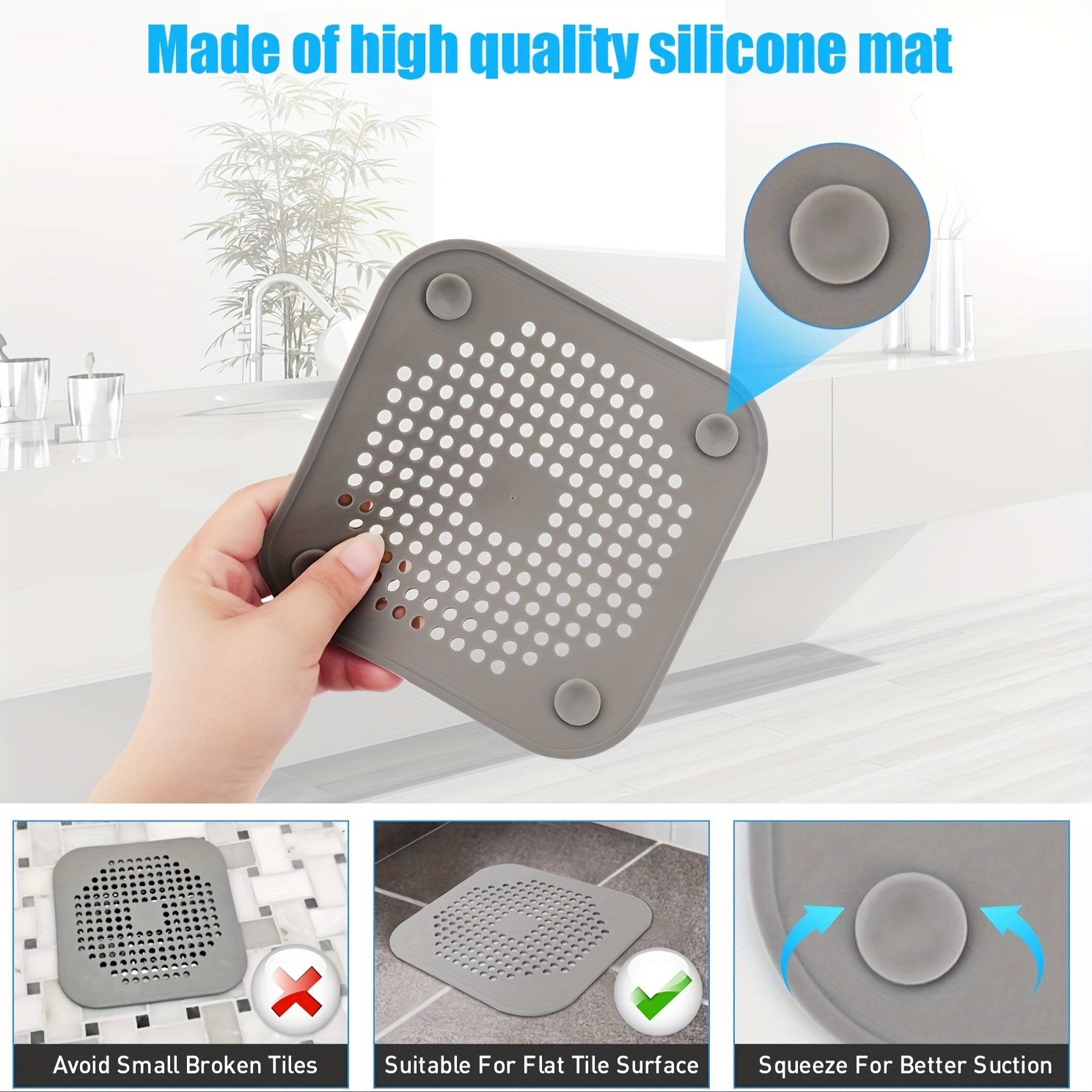 

1pc Multifunctional Silicone Sink Filter With Suction Cup - Hair Catcher, Anti-odor Shower Drain Cover, And Shower Drain Protector For Home Bathroom - Essential Home Accessory