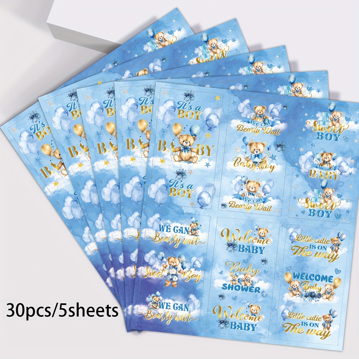 30pcs/5sheets Shower Gift Candy Packaging Stickers, Welcome Waiting Shower Party Decoration Candy Stickers, Gender Reveal Party Supplies