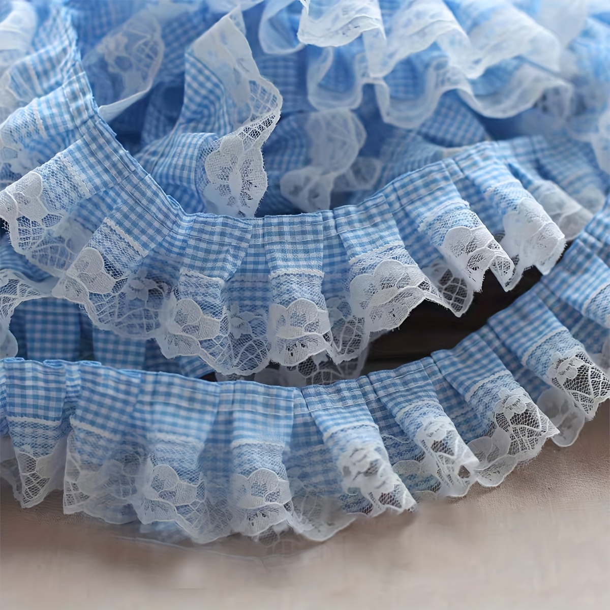 1roll/ 5cm Wide Checkered Lace Ruched Lace Trim. Suitable For Headband Hat Shoe Decoration Materials
