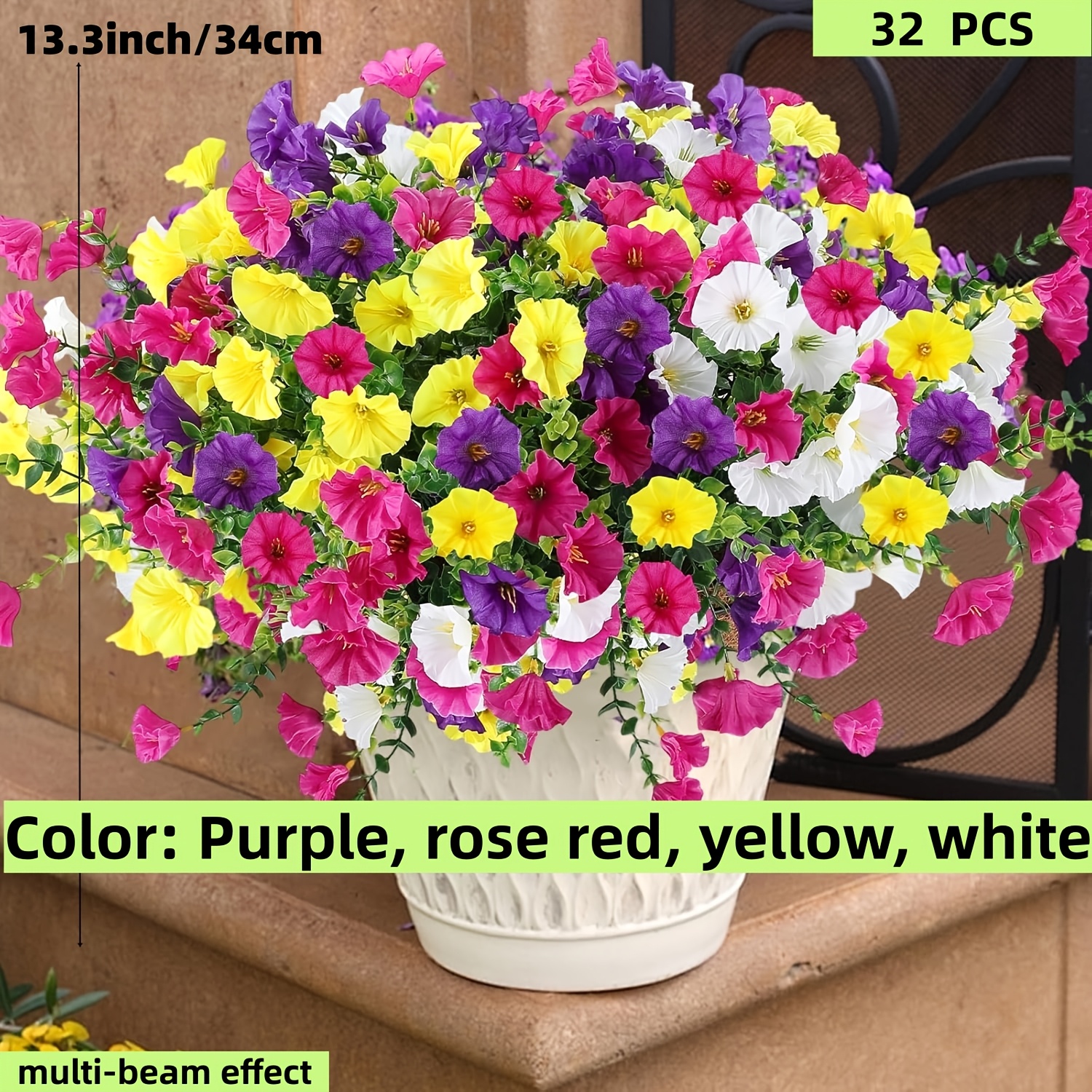 Image of 96 Flowers = 32pcs Artificial Flowers For Outdoors, Silk Fake Spring Flowers Uv Resistant Realistic Faux Eucalyptus Plants For Outside Planters Porch Window Box Garden Indoor Decor