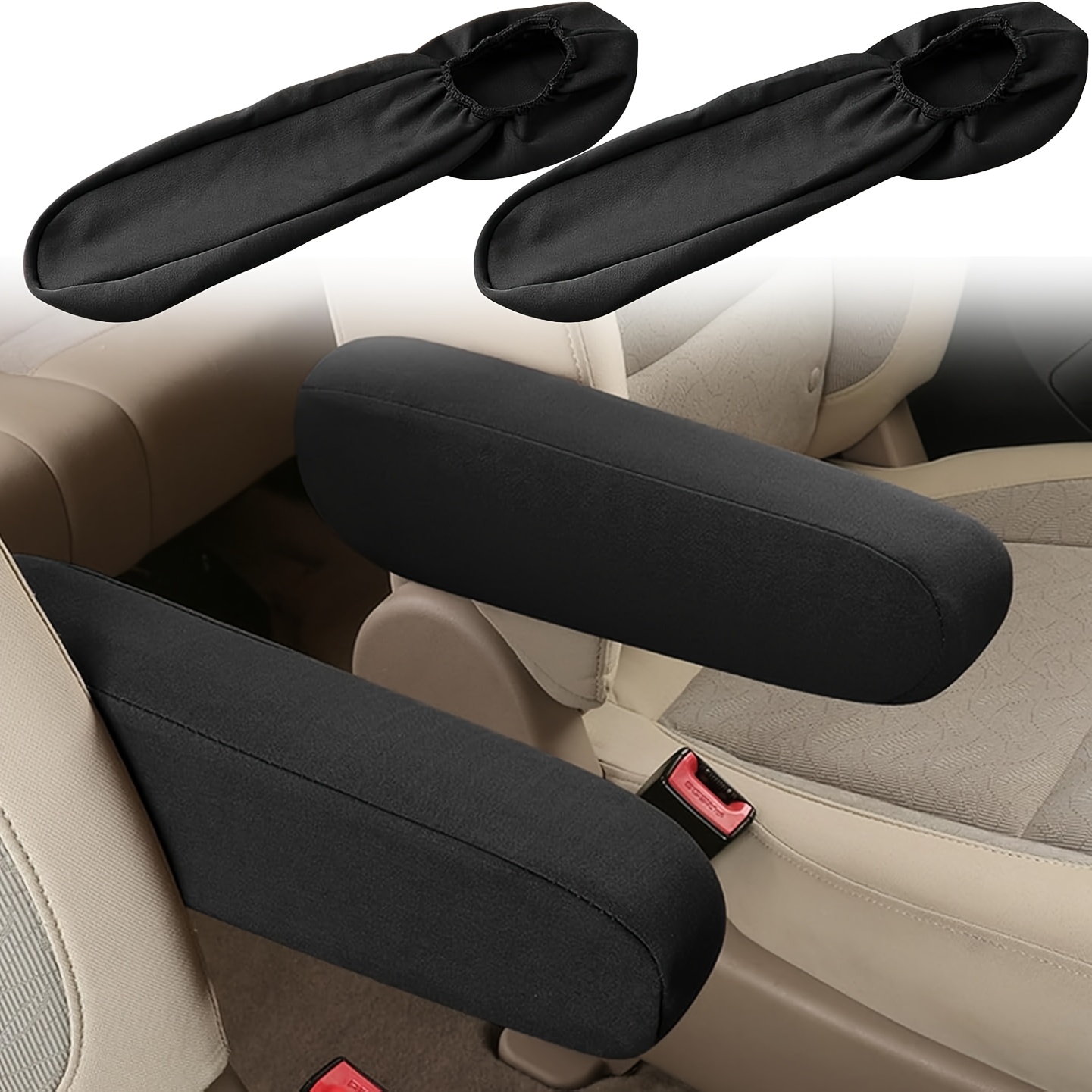 E-shop Set mit 2 Armlehnenbezügen für die Vorderbank, Auto, Universalgröße, schlichte Stoffarmlehnenbezüge, Auto-Innenausstattung (Schwarz, 1 Paar)