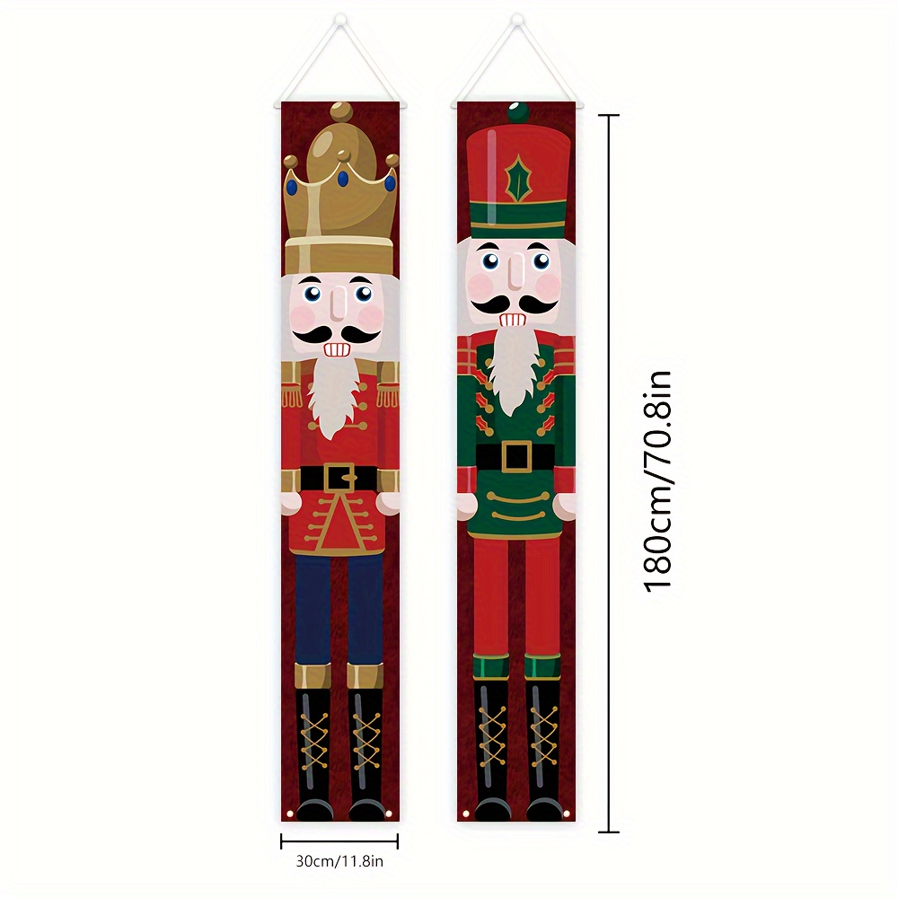 Image of Walnut Clip Pattern Christmas Porch Banners - " X 11.8" Polyester Door Decor, Festive Outdoor Holiday Hanging Ornaments