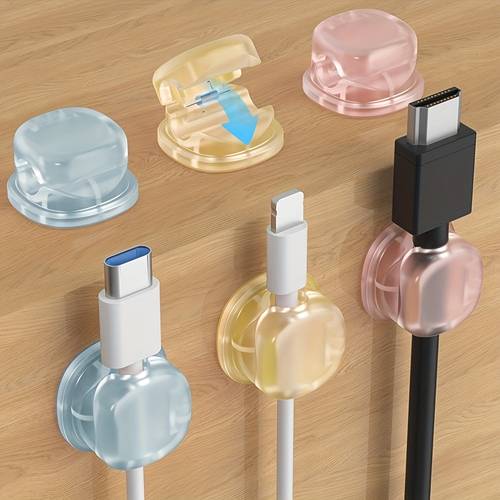 3pcs automatic rebound cable organizer with spring no battery needed blue yellow transparent desk office compatible with usb c hdtv ethernet cables durable cable for organization cable cord holder desk organization sturdy construction office workers home office setup material remote workers cable organiser cable management cable tie cable holder cable clip cable