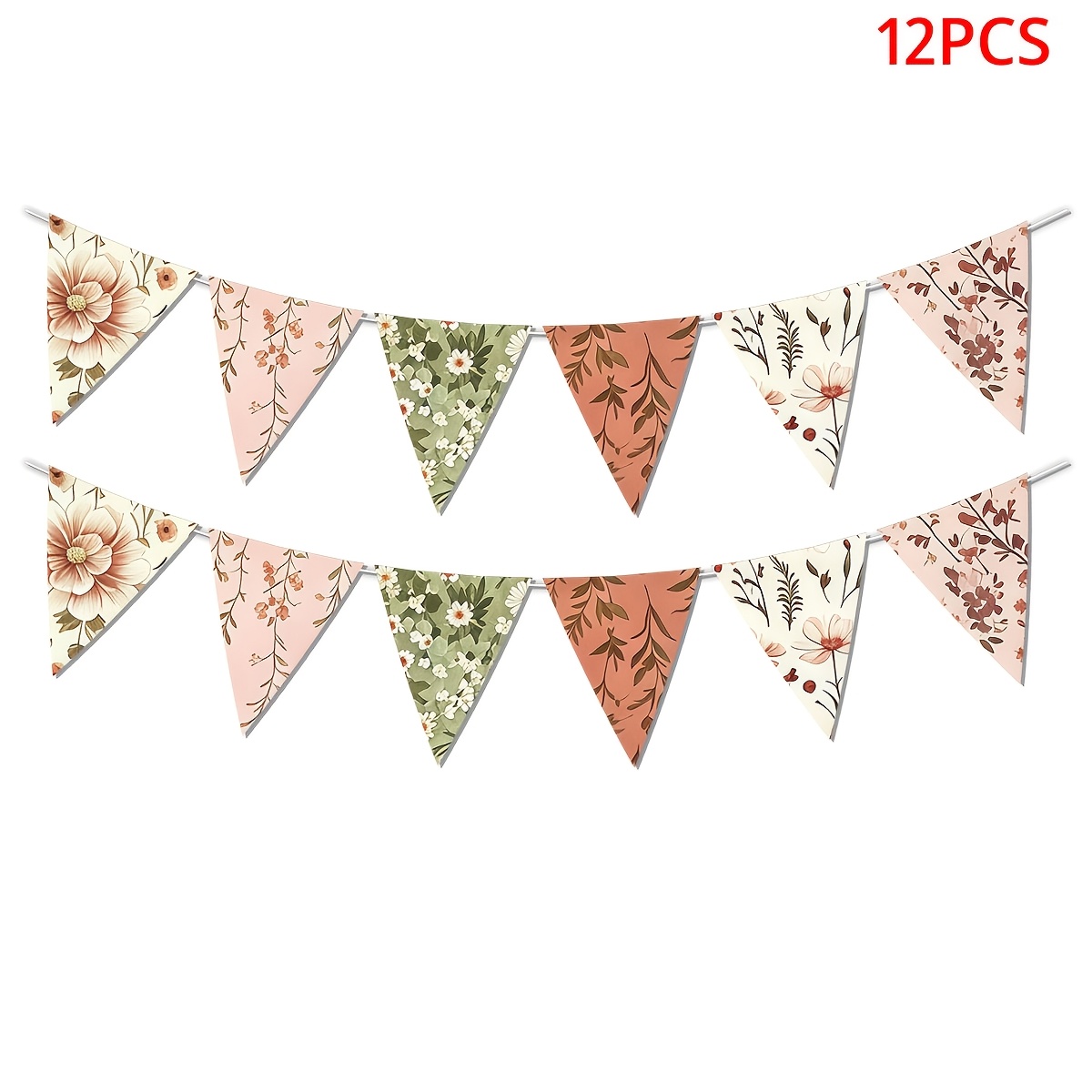 TEMU 1 Set Garlands, Boho Vintage Floral Bunting Banner, Terracotta Pink Green Flower Leaf Pennant Flags Garland For Rustic Wedding Bridal Shower